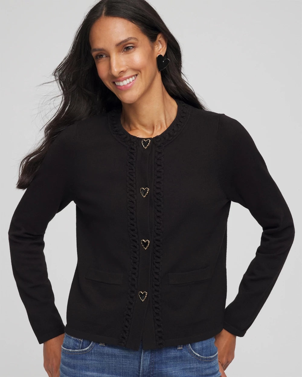 Chico's V-Day Embroidered Crewneck Cardigan