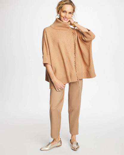 Chico's Cowlneck Knit Fringe Poncho