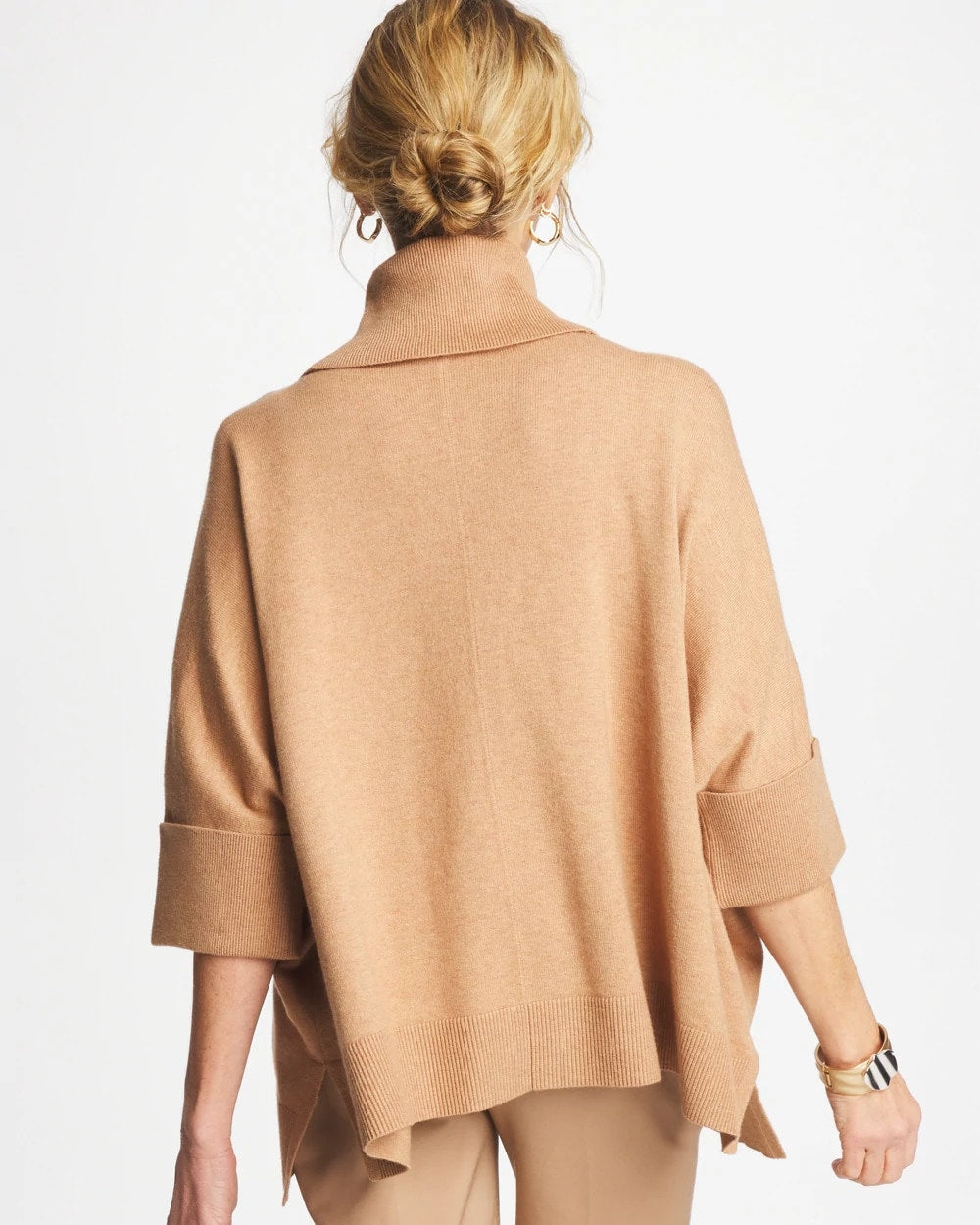 Chico's Cowlneck Knit Fringe Poncho