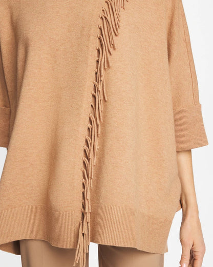 Chico's Cowlneck Knit Fringe Poncho