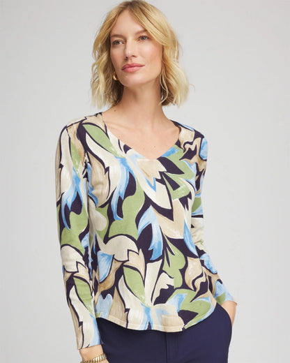 Chico's Ella Bloom V-Neck Pullover Sweater