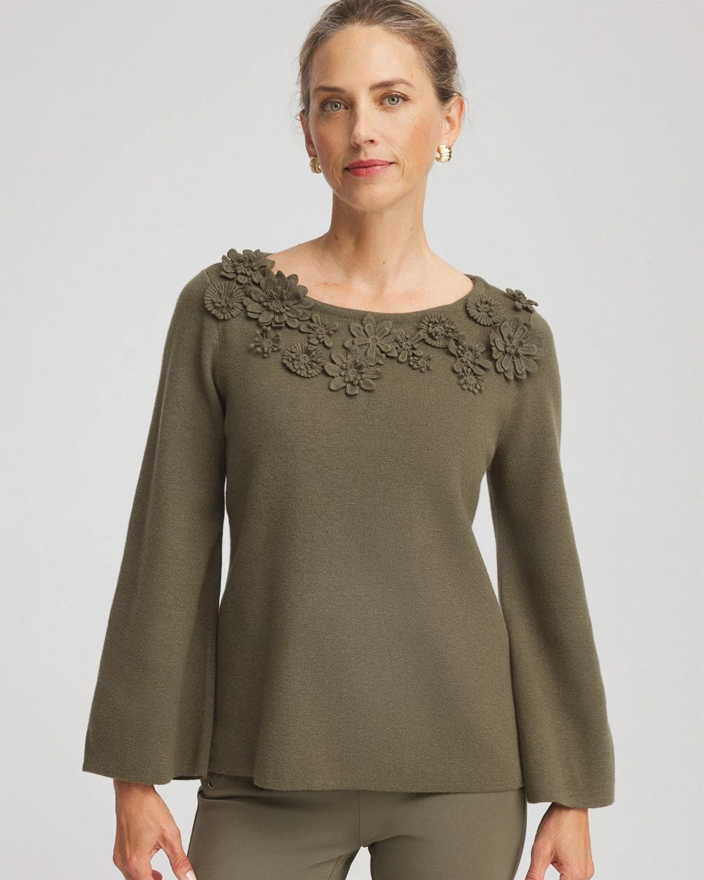 Chico's Appliqué Flared-Sleeve Sweater
