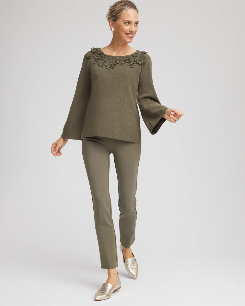 Chico's Appliqué Flared-Sleeve Sweater
