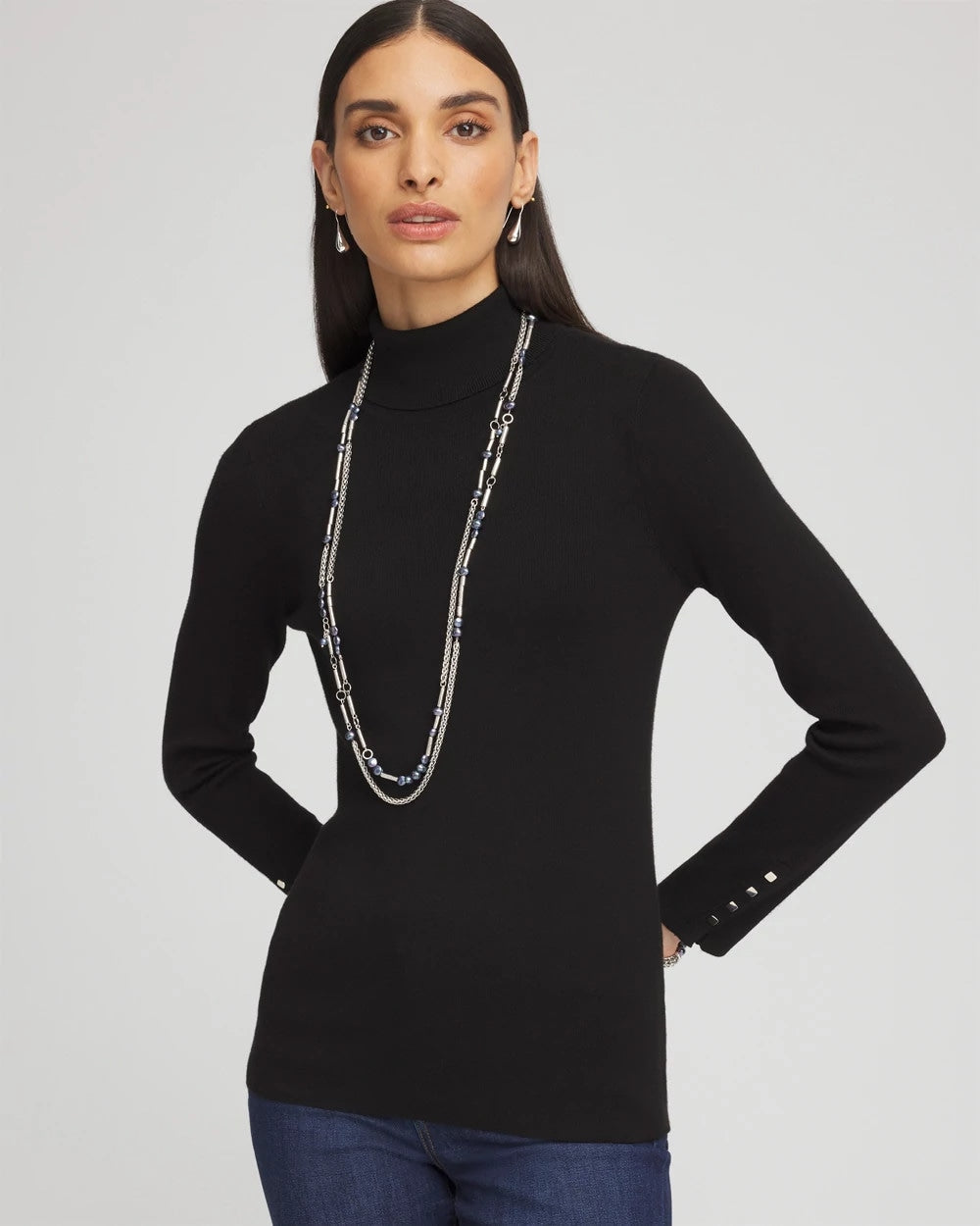 Chico's Ella Button Cuff Turtleneck Sweater