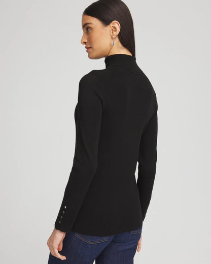 Chico's Ella Button Cuff Turtleneck Sweater