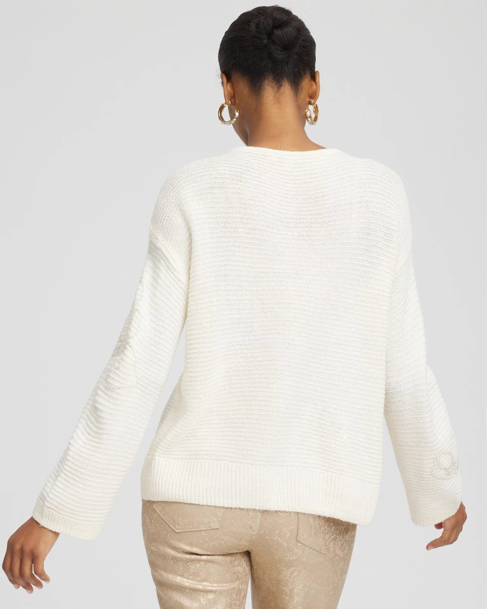 Chico's Tonal Embroidered Boatneck Pullover Sweater