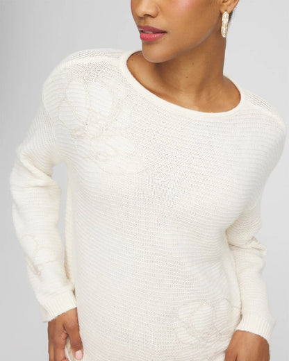 Chico's Tonal Embroidered Boatneck Pullover Sweater