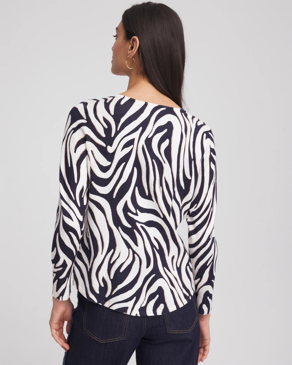 Chico's Ella Zebra V-Neck Pullover Sweater