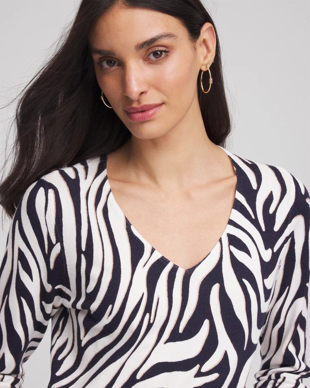 Chico's Ella Zebra V-Neck Pullover Sweater