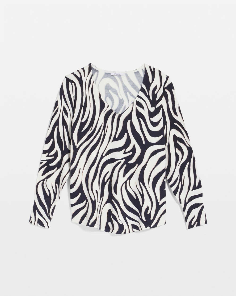 Chico's Ella Zebra V-Neck Pullover Sweater