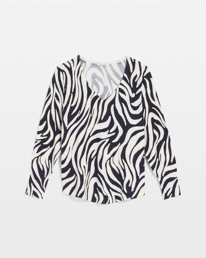 Chico's Ella Zebra V-Neck Pullover Sweater