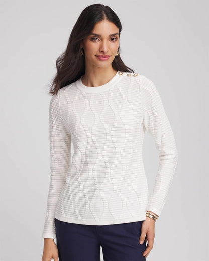 Chico's Button Shoulder Crewneck Pullover