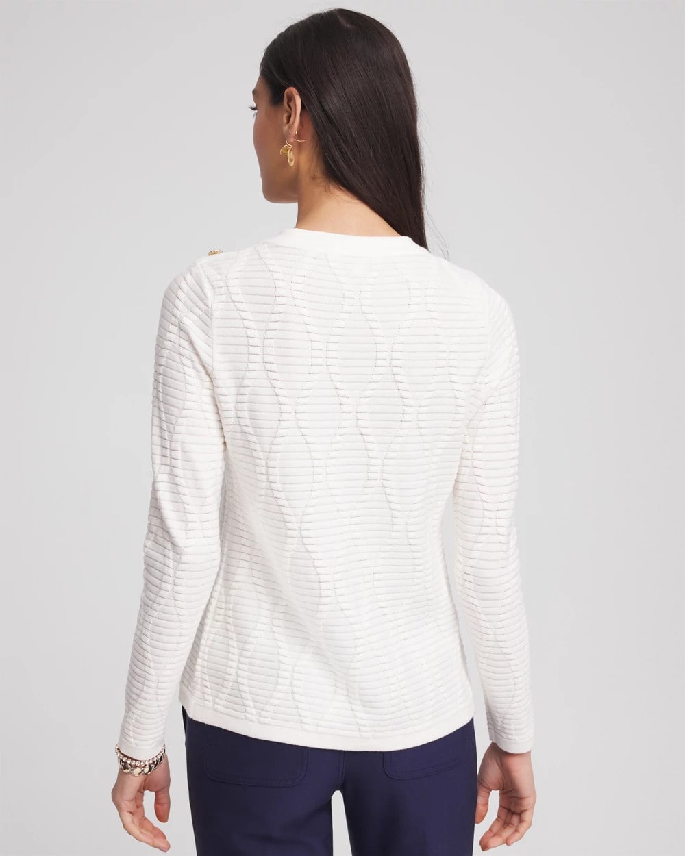 Chico's Button Shoulder Crewneck Pullover