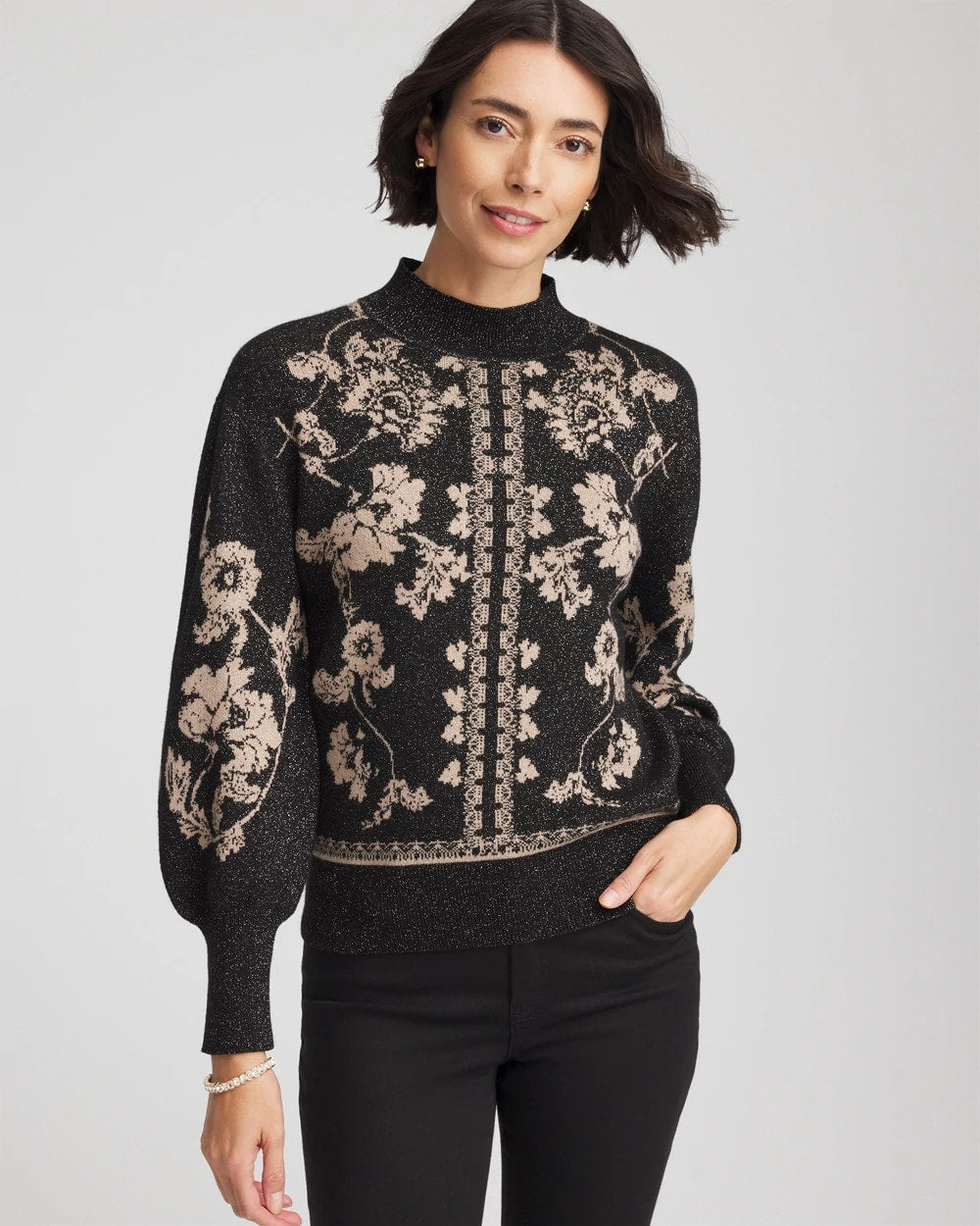 Chico's Bryne Jacquard Mockneck Pullover