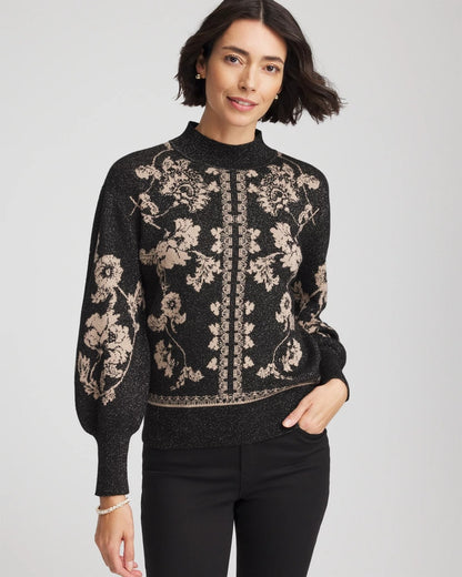 Chico's Bryne Jacquard Mockneck Pullover