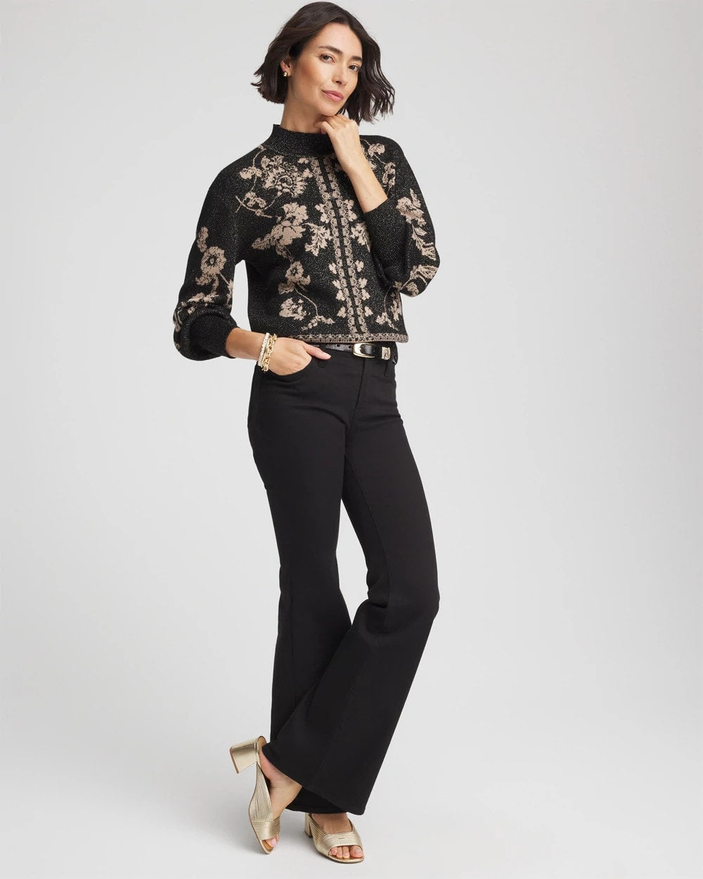 Chico's Bryne Jacquard Mockneck Pullover