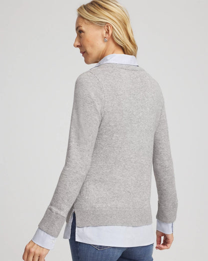 Chico's Sequin Built-In Shirt Knit Sweater