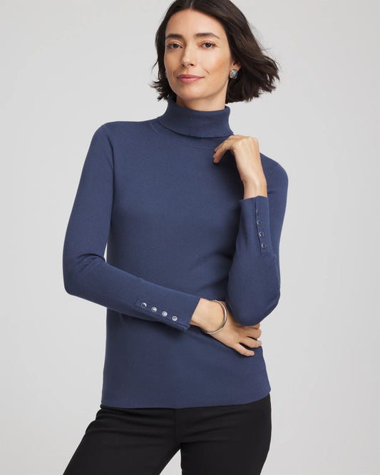 Chico's Ella Button Cuff Turtleneck Sweater