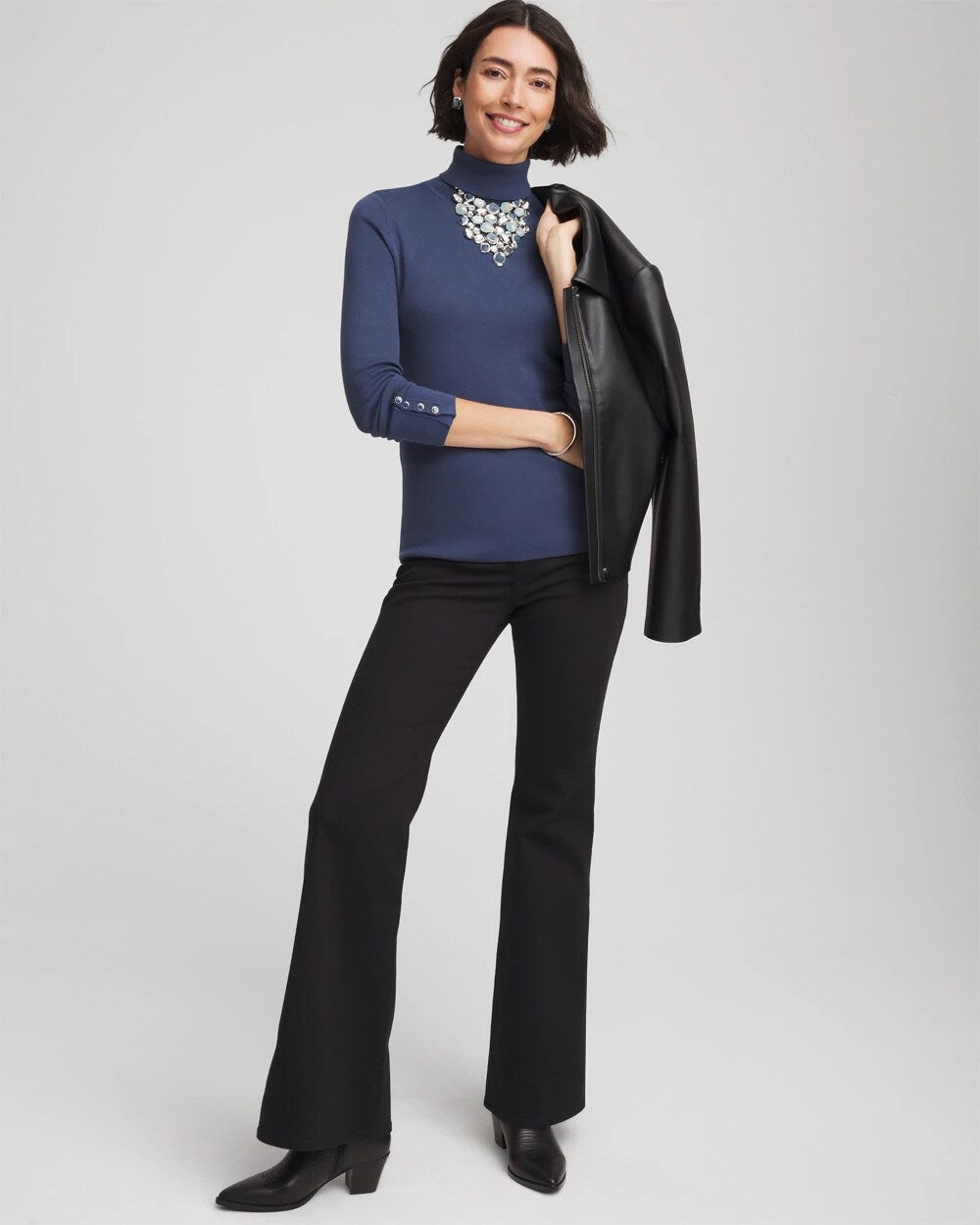 Chico's Ella Button Cuff Turtleneck Sweater