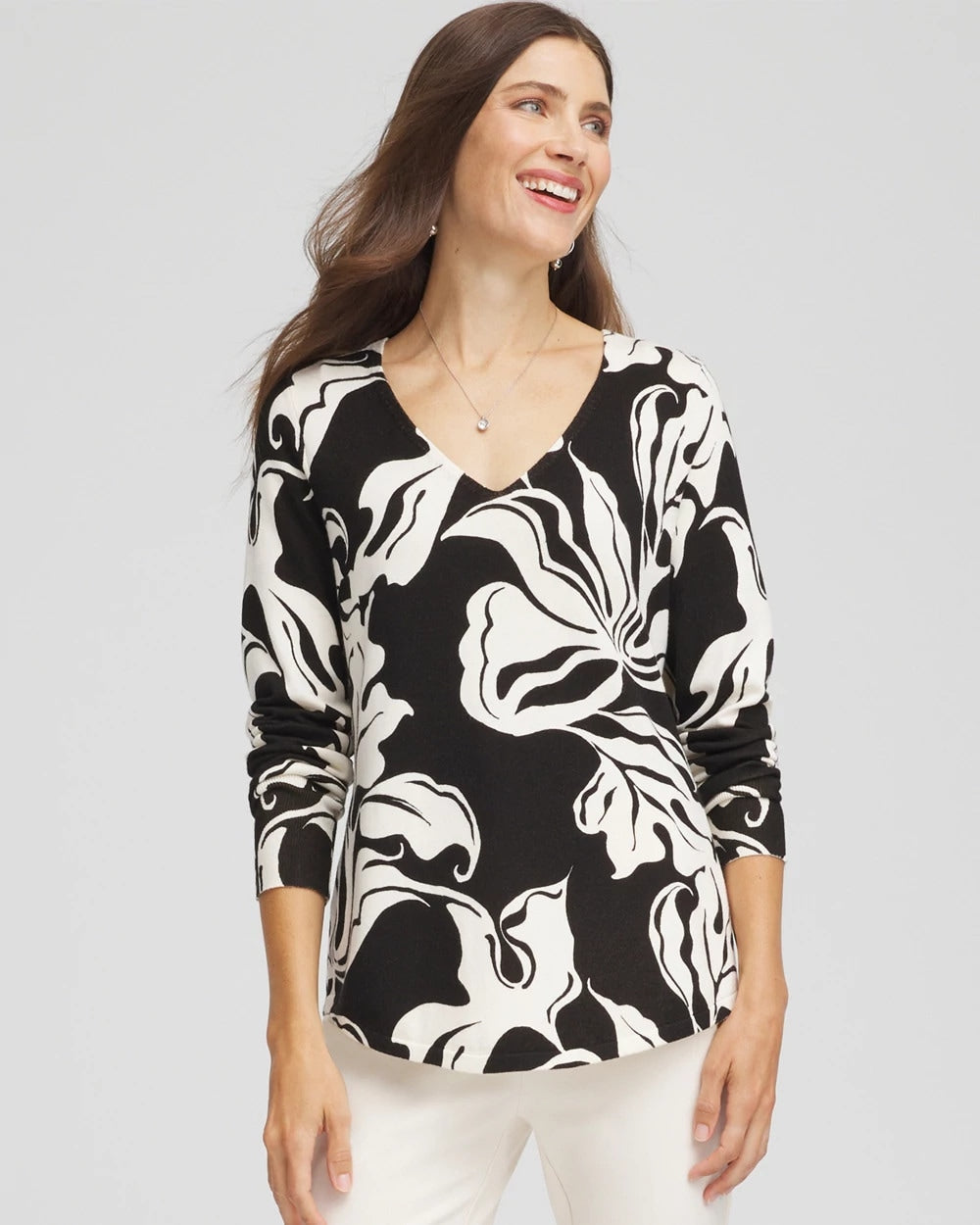 Chico's Ella Printed V-Neck Sweater