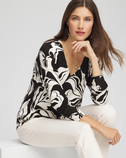 Chico's Ella Printed V-Neck Sweater