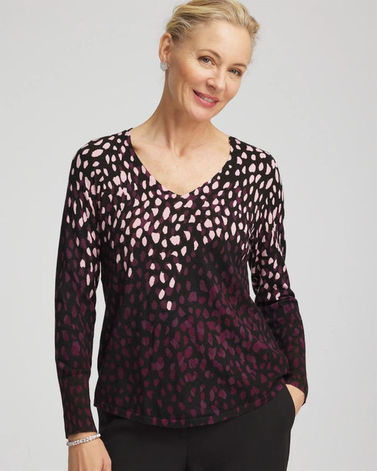 Chico's Ella Printed V-Neck Sweater