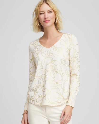Chico's Ella Foiled V-Neck Sweater