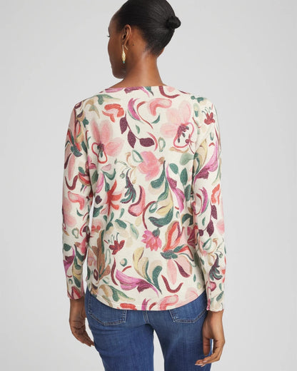 Chico's Ella V-Neck Floral Pullover Sweater