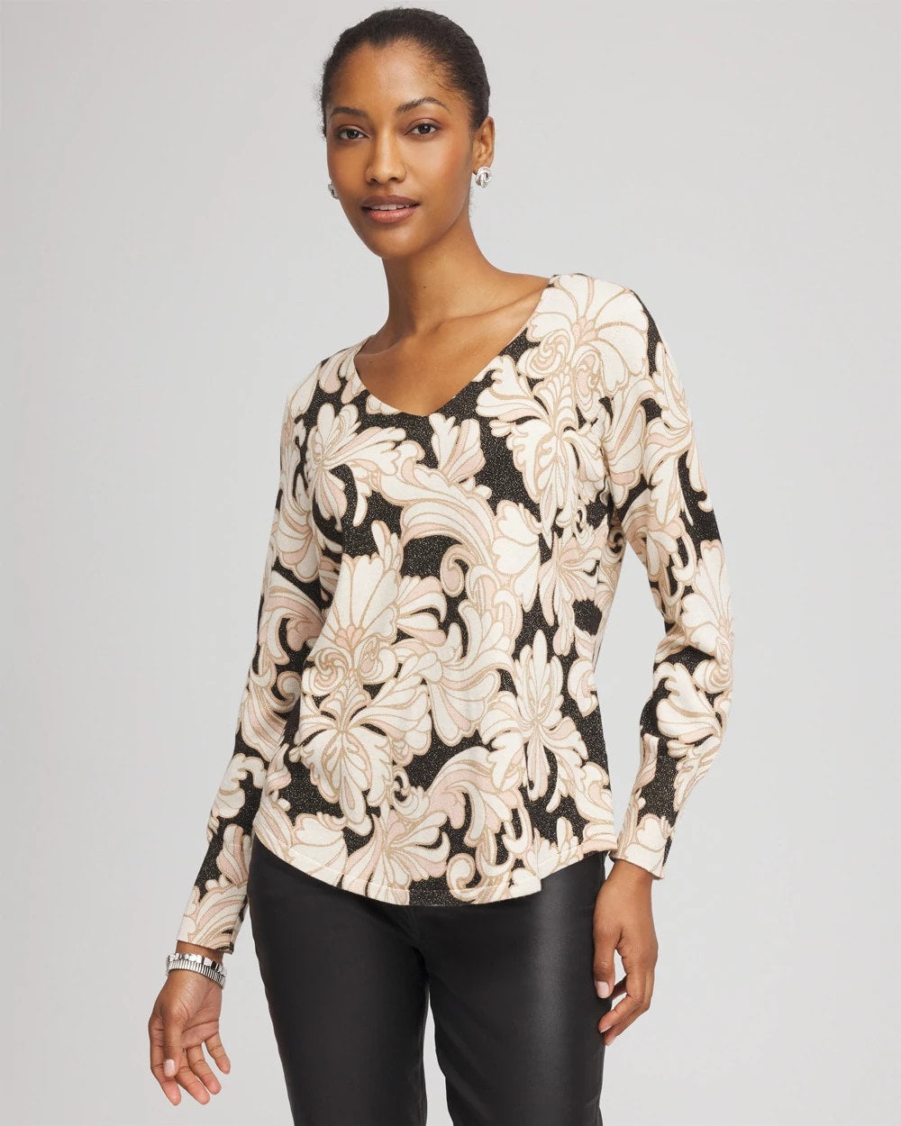 Chico's Ella Metallic V-Neck Sweater