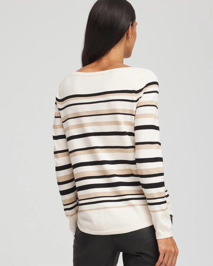 Chico's Ella Stripe Boatneck Sweater