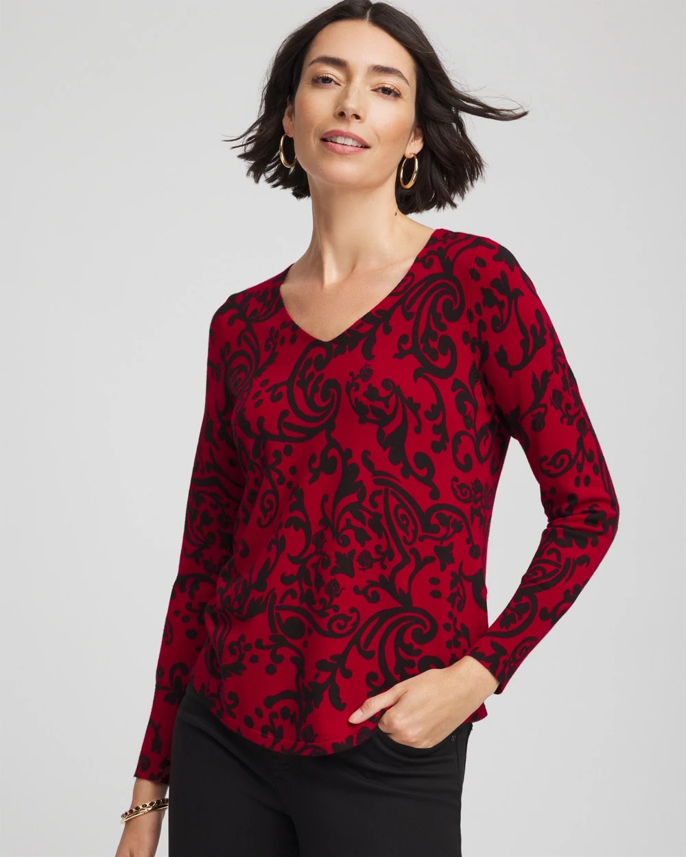 Chico's Ella Printed V-Neck Sweater