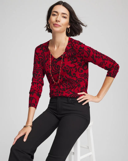 Chico's Ella Printed V-Neck Sweater