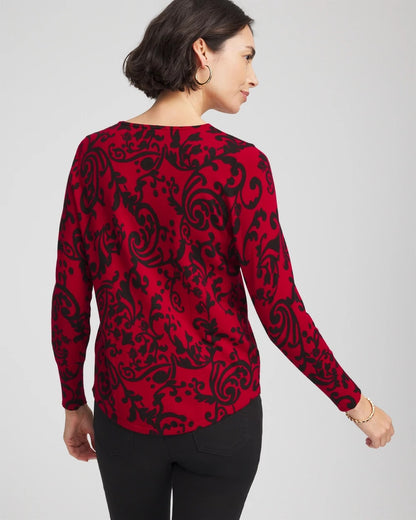 Chico's Ella Printed V-Neck Sweater