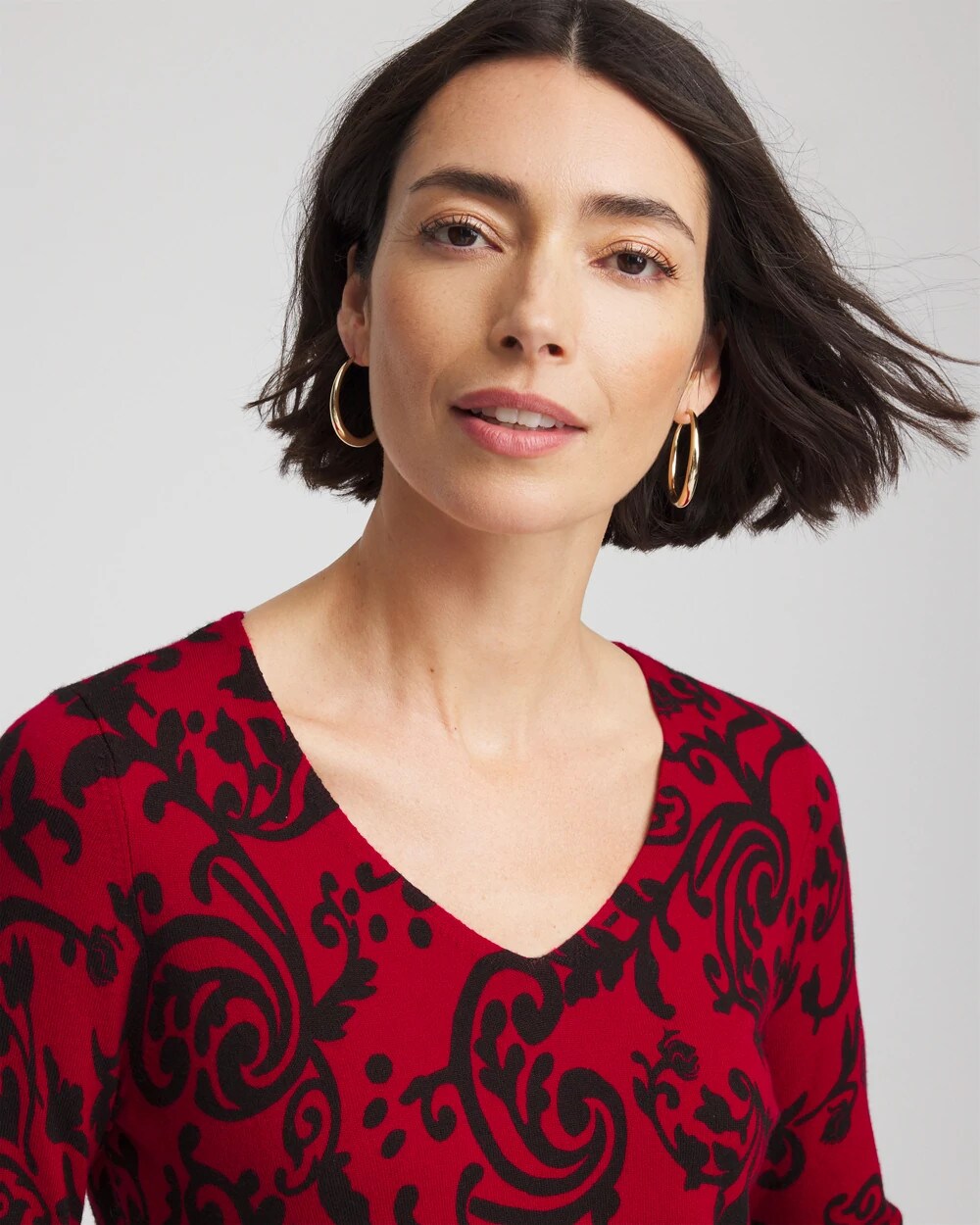 Chico's Ella Printed V-Neck Sweater