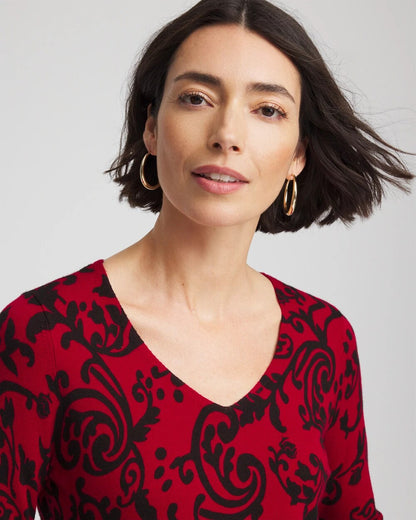 Chico's Ella Printed V-Neck Sweater