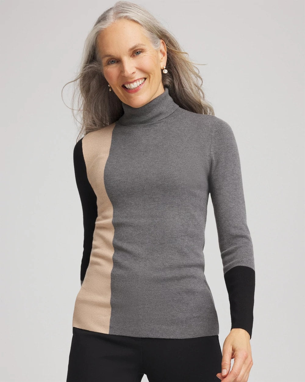 Chico's Ella Colorblock Intarsia Turtleneck Sweater