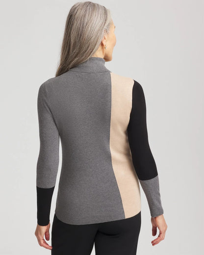 Chico's Ella Colorblock Intarsia Turtleneck Sweater