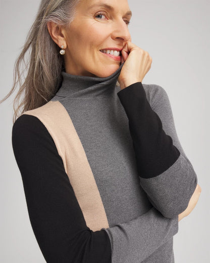Chico's Ella Colorblock Intarsia Turtleneck Sweater