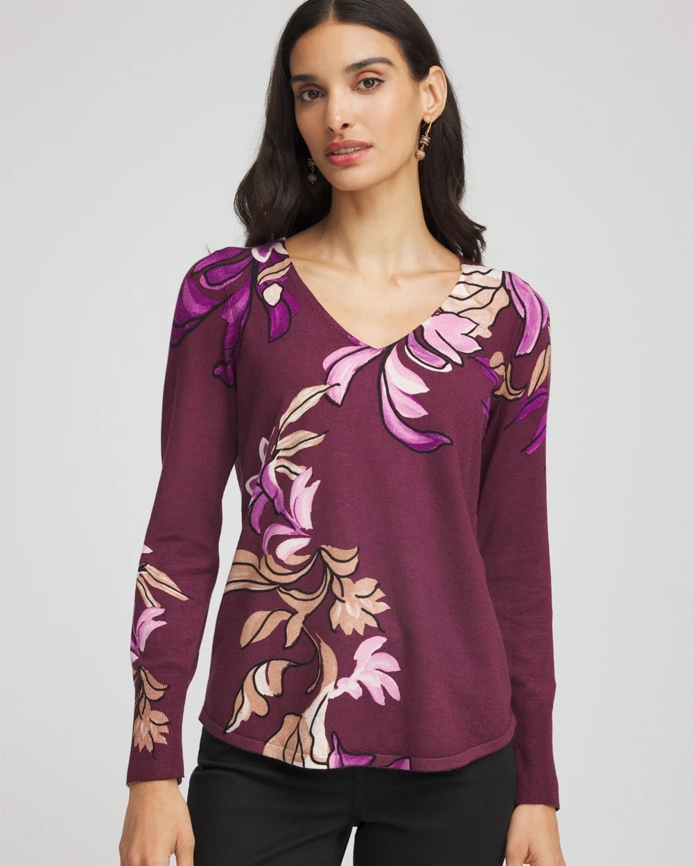 Chico's Ella V-Neck Artisanal Pullover Sweater