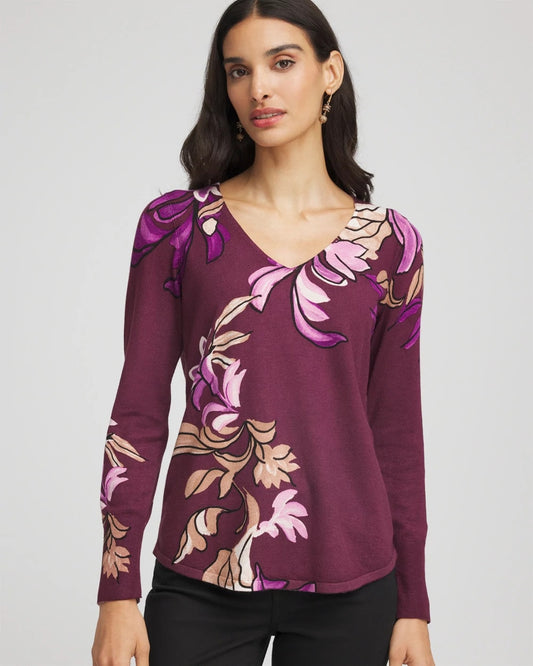 Chico's Ella V-Neck Artisanal Pullover Sweater