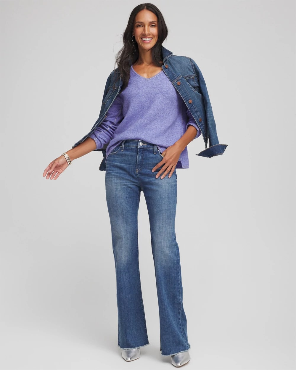 Chico's Contrast Stitch Detail Pullover