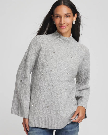 Chico's Sequined Cable Knit Sweater