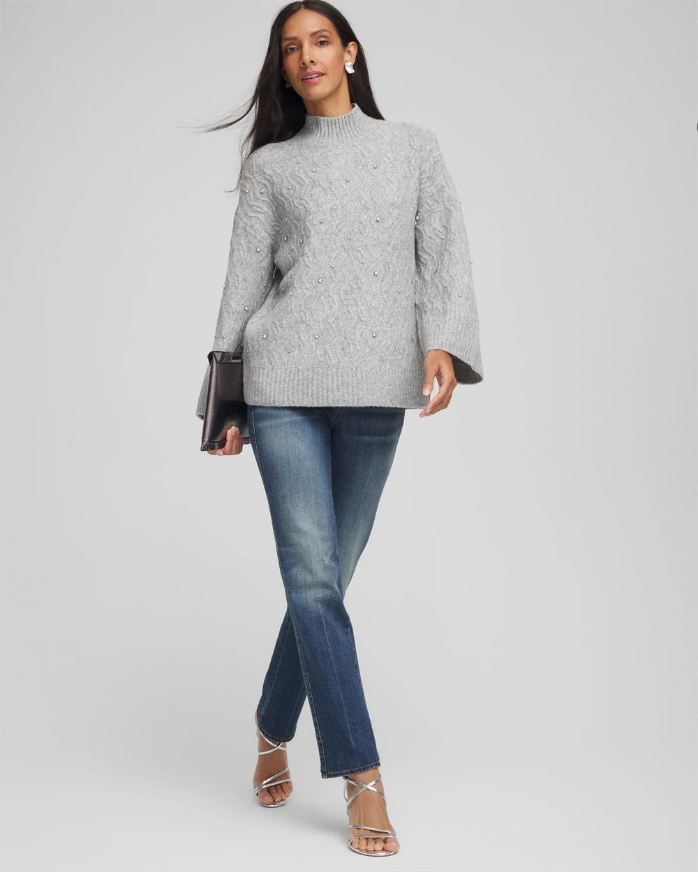 Chico's Sequined Cable Knit Sweater