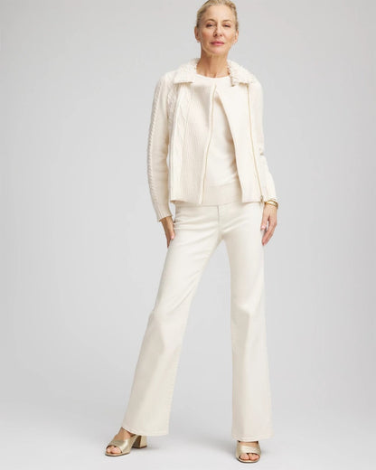 Chico's Fur Trim Moto Cardigan