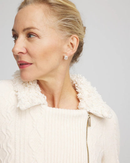 Chico's Fur Trim Moto Cardigan