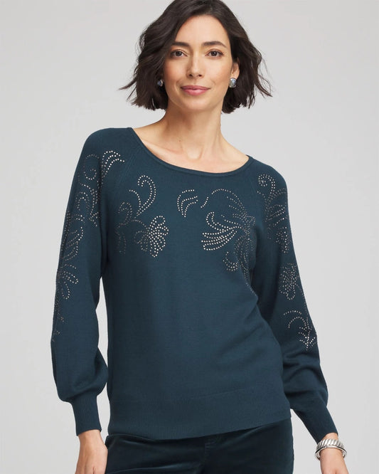 Chico's Heatset Embroidered Pullover