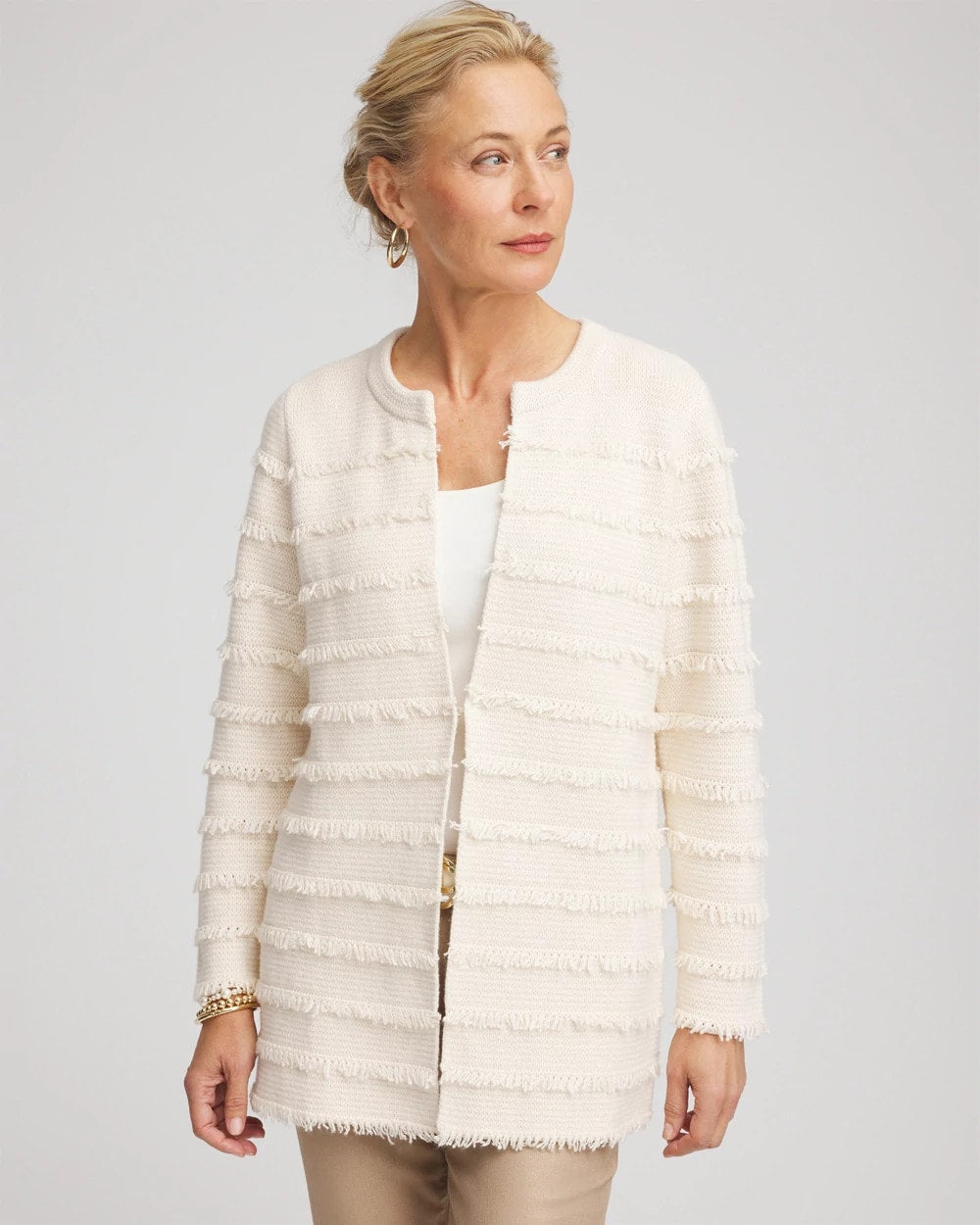 Chico's Fringe Ottoman Knit Cardigan