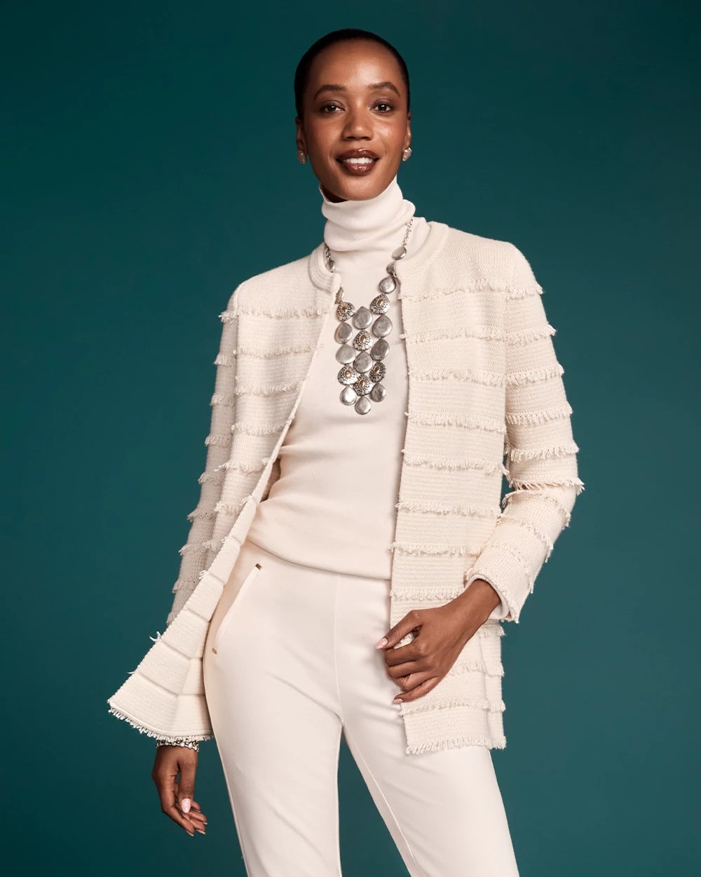 Chico's Fringe Ottoman Knit Cardigan
