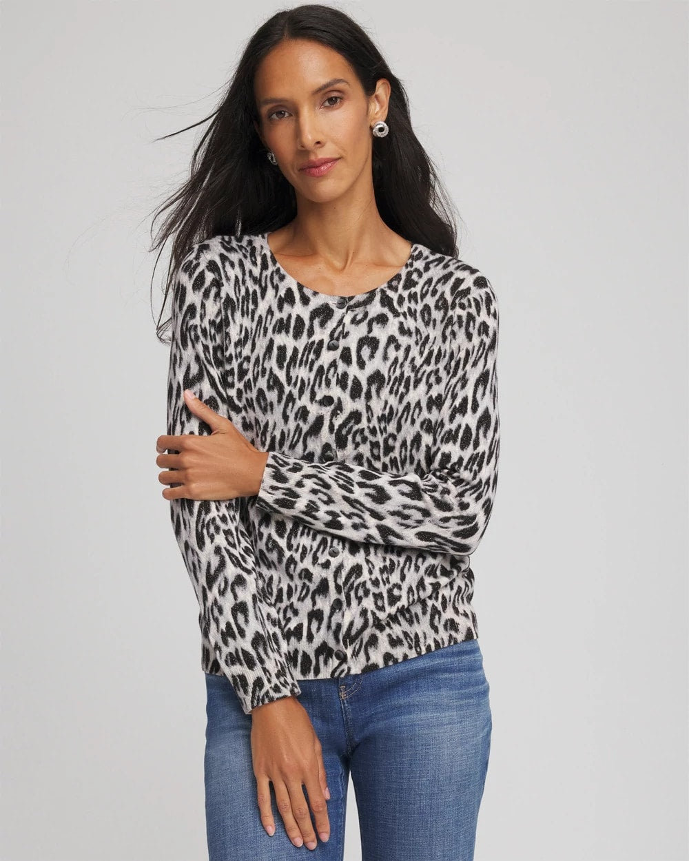 Chico's Animal Crewneck Cardigan