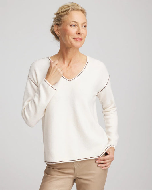 Chico's Contrast Stitch V-Neck Sweater